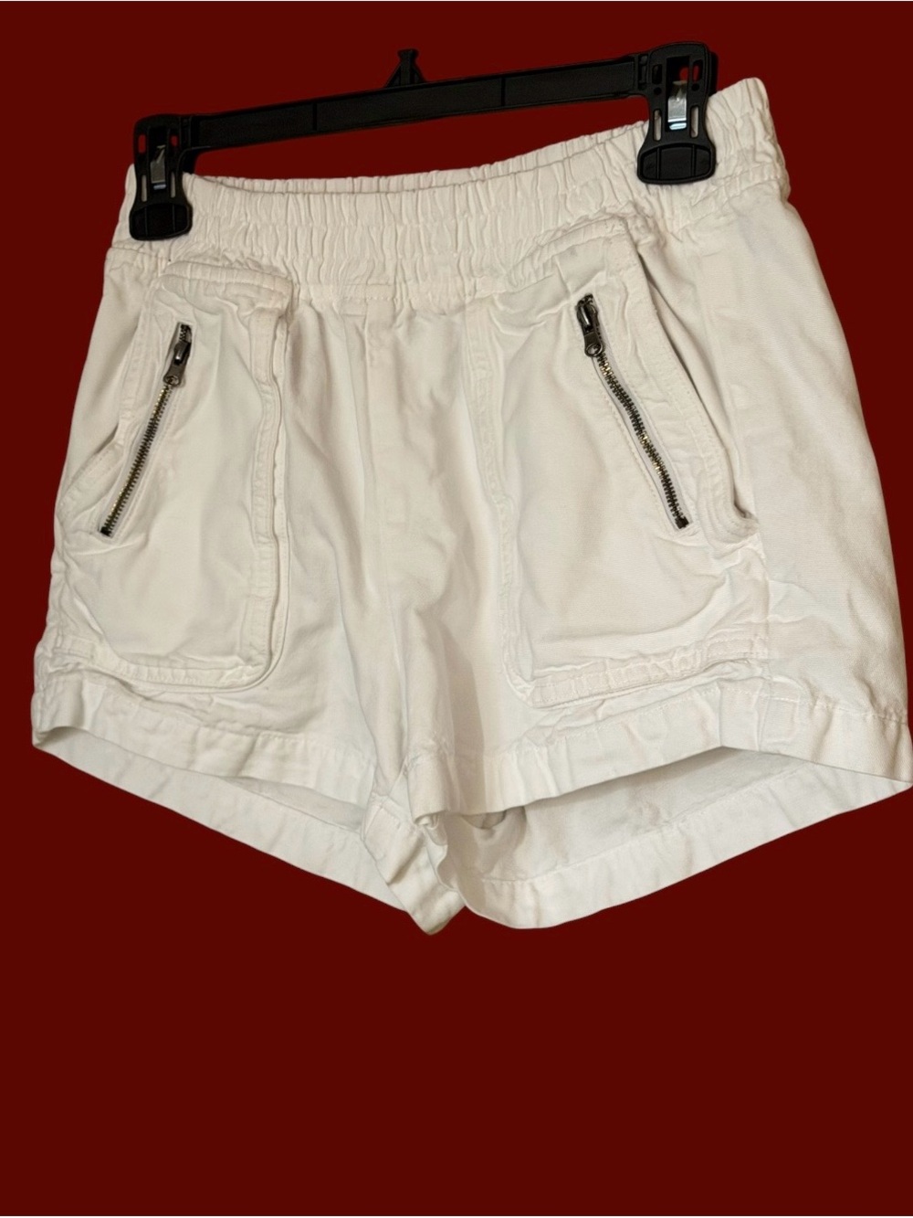 aerie White Elastic-Waist Bermuda Shorts with Zip Pockets